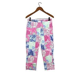 Lilly Pulitzer Womens Multicolor Floral Checkered Stretch Capri Pants Size 8